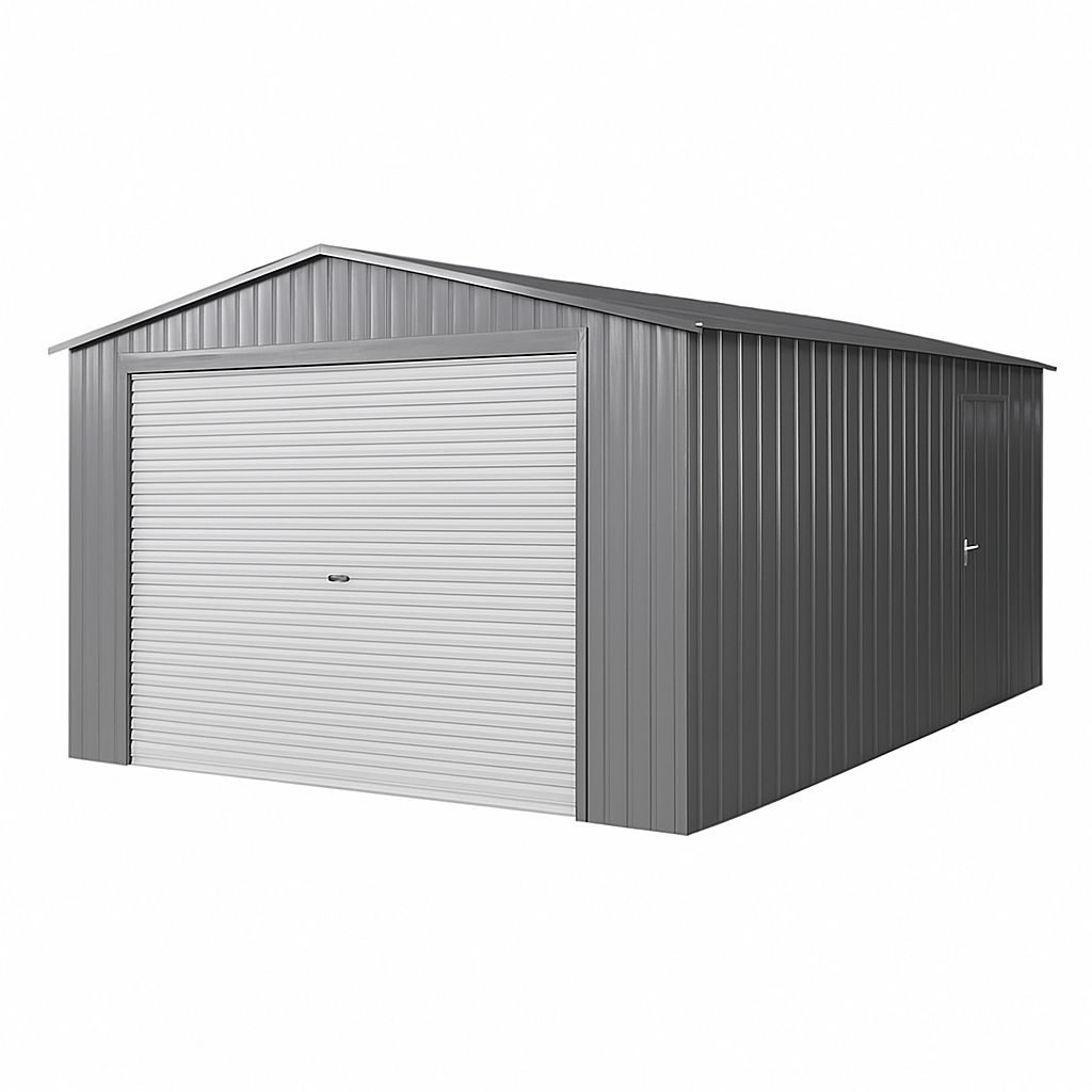 Garaje de metal, puerta enrollable para exterior, gris oscuro