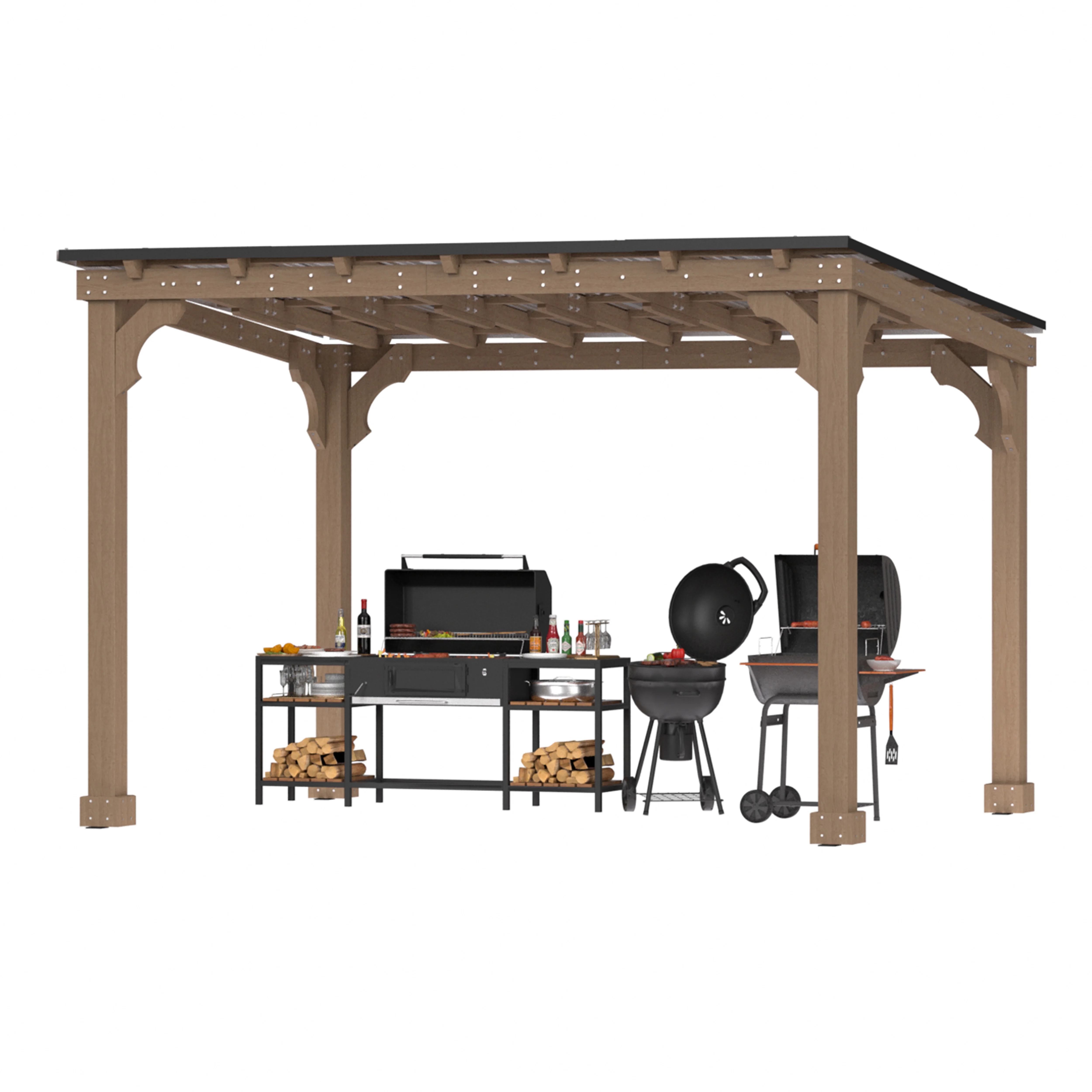 VEIKOUS 8' x 5' Outdoor Hardtop Gazebo, BBQ Grill Gazebo w/ Workstation Shelves for Lawn, Garden, Deck - Image 24