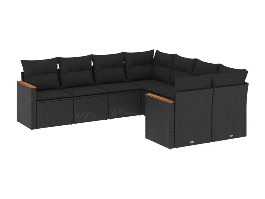 Set de sofás de jardín 8 piezas y cojines ratán sintético negro 19025NSCK