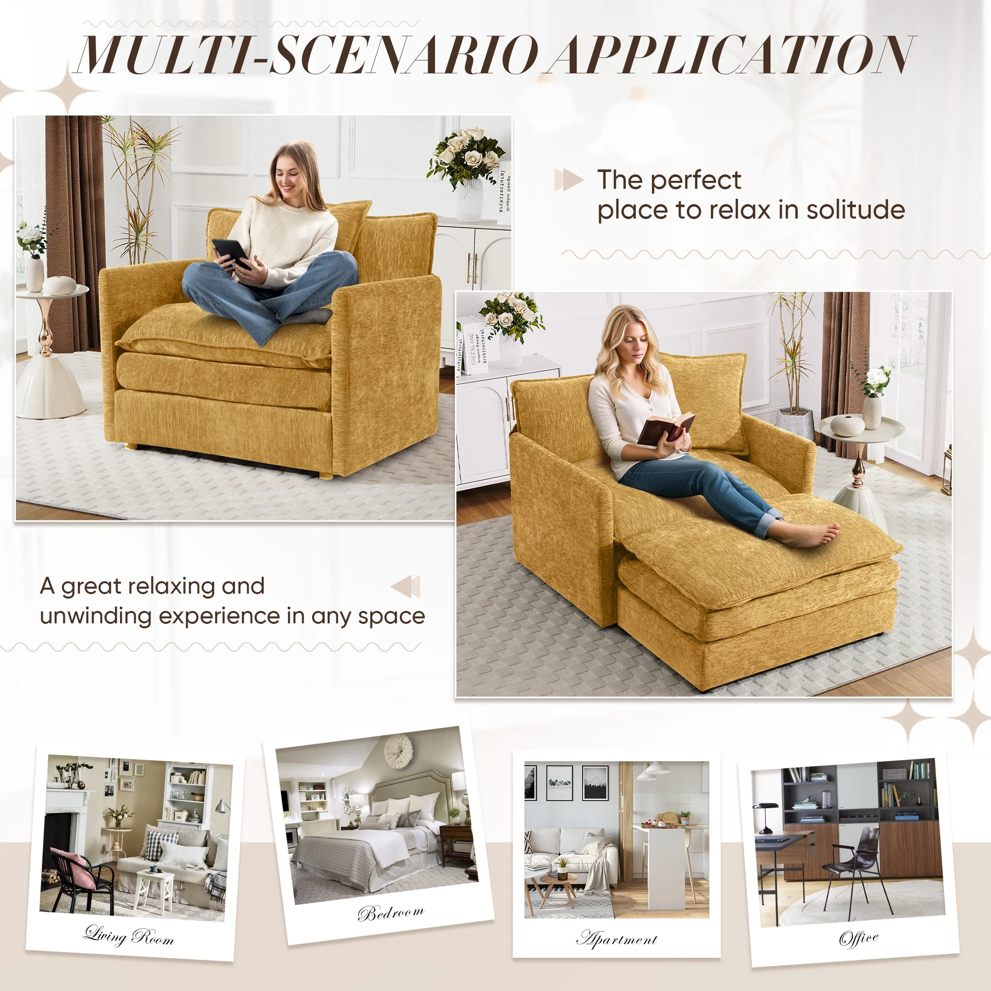 Muumblus Oversized Lounge Chair with Ottoman, Cloud Accent Armchair for Living Room, Beige Chenille - Image 33