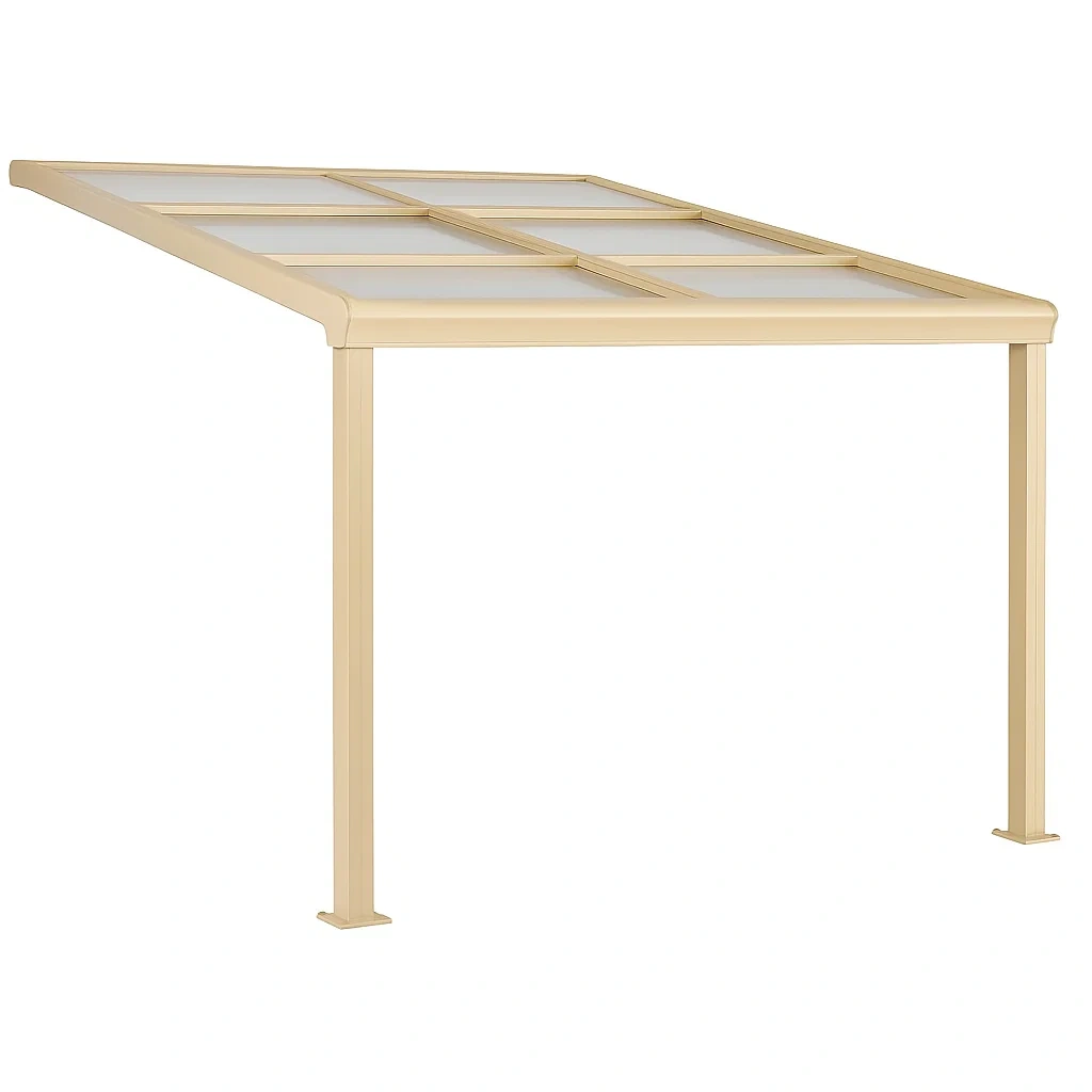 Pérgola adosada con techo inclinado de policarbonato,9m²,beige - PTsuYPw236nc