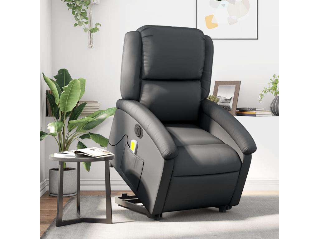 Sillón de masaje elevable eléctrico cuero auténtico negro