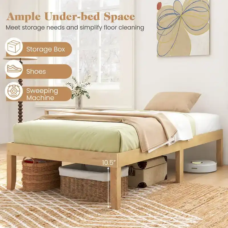 Costway 14-Inch Wooden Platform Bed Frame for Twin, Full, and Queen Sizes with Rubber Support