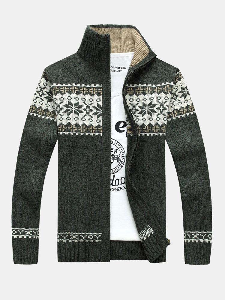 Christmas Geometric Print Zip Up Sweater