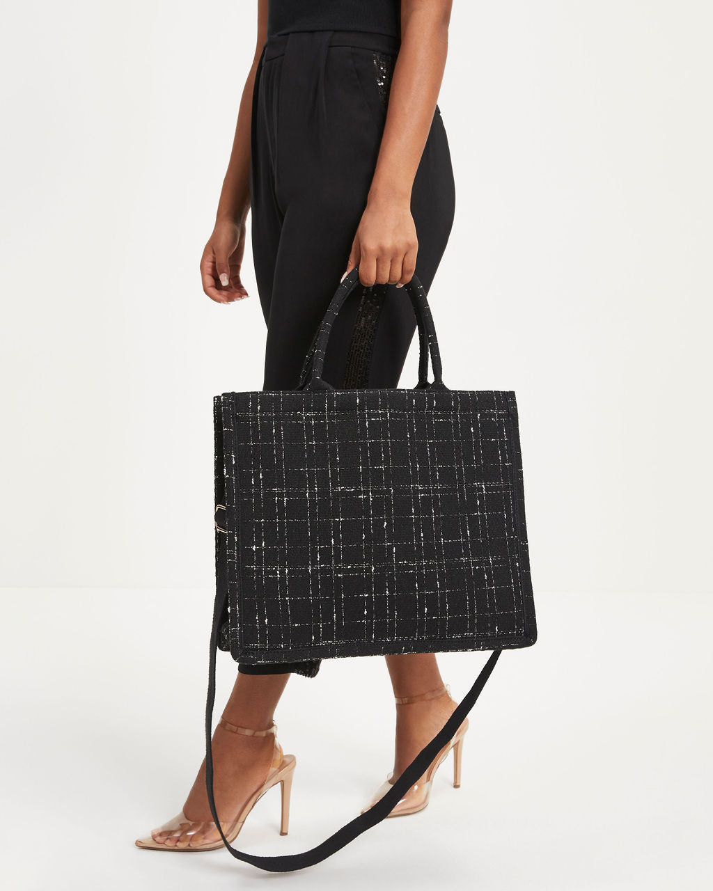Bonjour Coco Tweed Tote - Black - Se7enfashion
