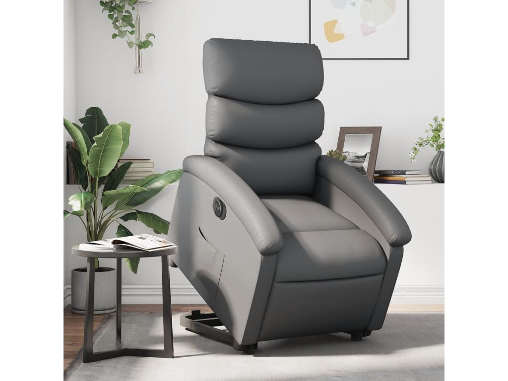 Sillón reclinable elevable eléctrico de cuero sintético gris