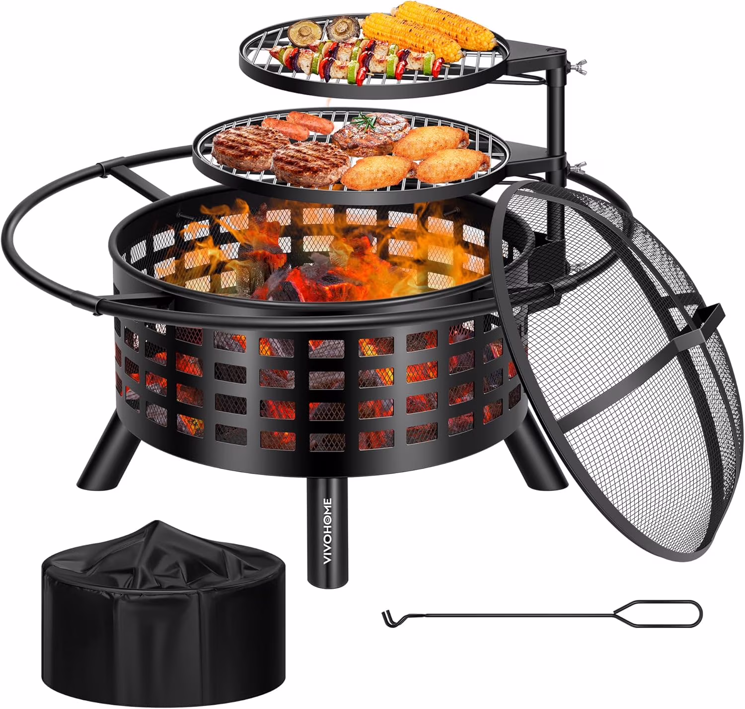 SPECSTAR 3-in-1 Fire Pit-35 in Wood Burning Firepits with Cooking Grill Grate & Charcoal Pan & Cover Lid, Metal Table for Backyard Bonfire BBQ Outdoor Camping Picnic - Image 3