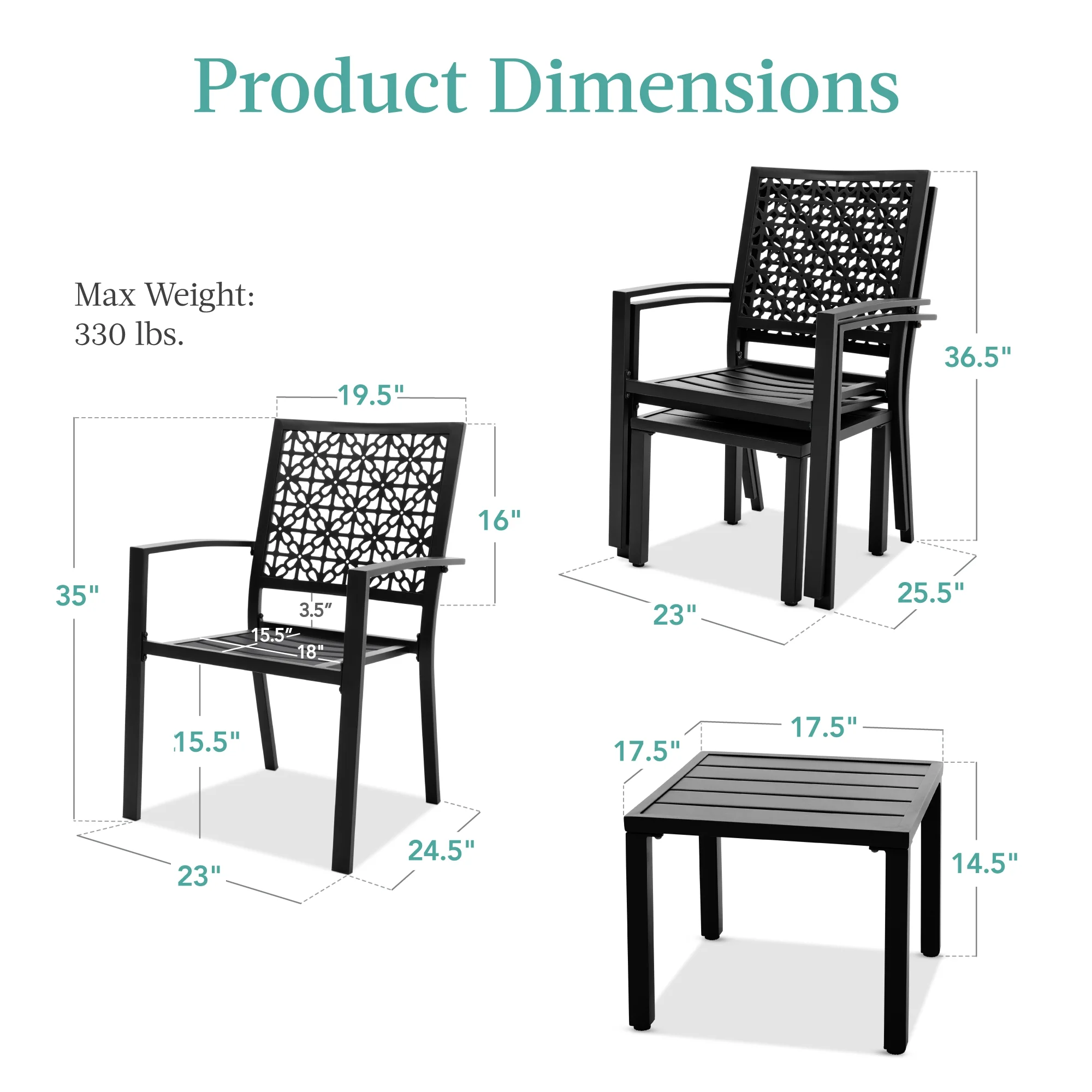 Best Choice Products 3-Piece Stackable Steel Outdoor Conversation Bistro Set, Patio Chat Furniture w/ 2 Chairs, Table- Black
