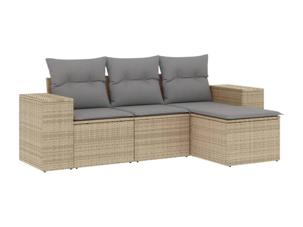 Juego de cuatro piezas de sofás de jardín incluyendo cojines en ratán sintético beige pmvl12195