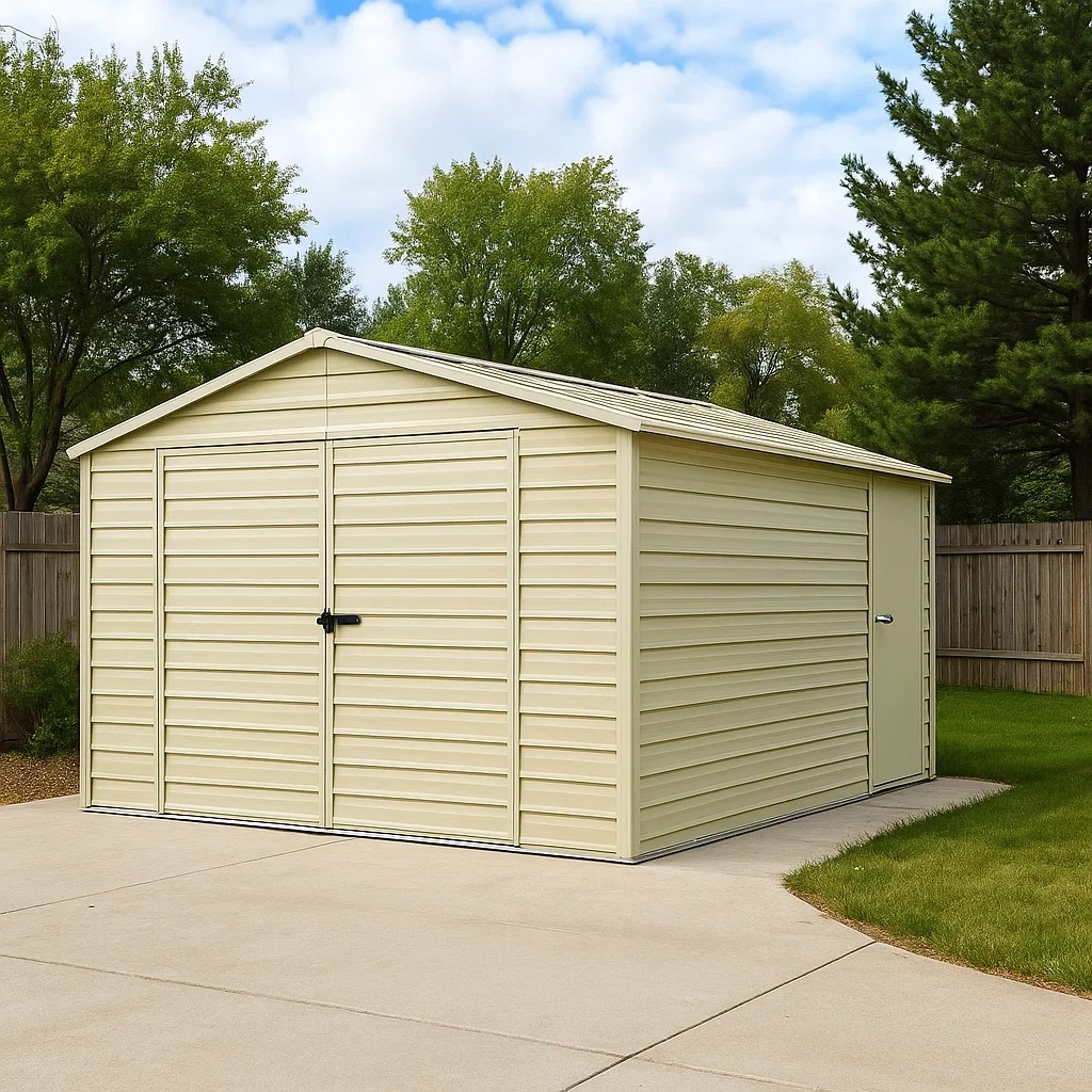 Garaje metálico con techo a un agua y puertas dobles,color beige,tamaño 600x600x250 cm para almacenamiento exterior - xp1Xh94ufljW