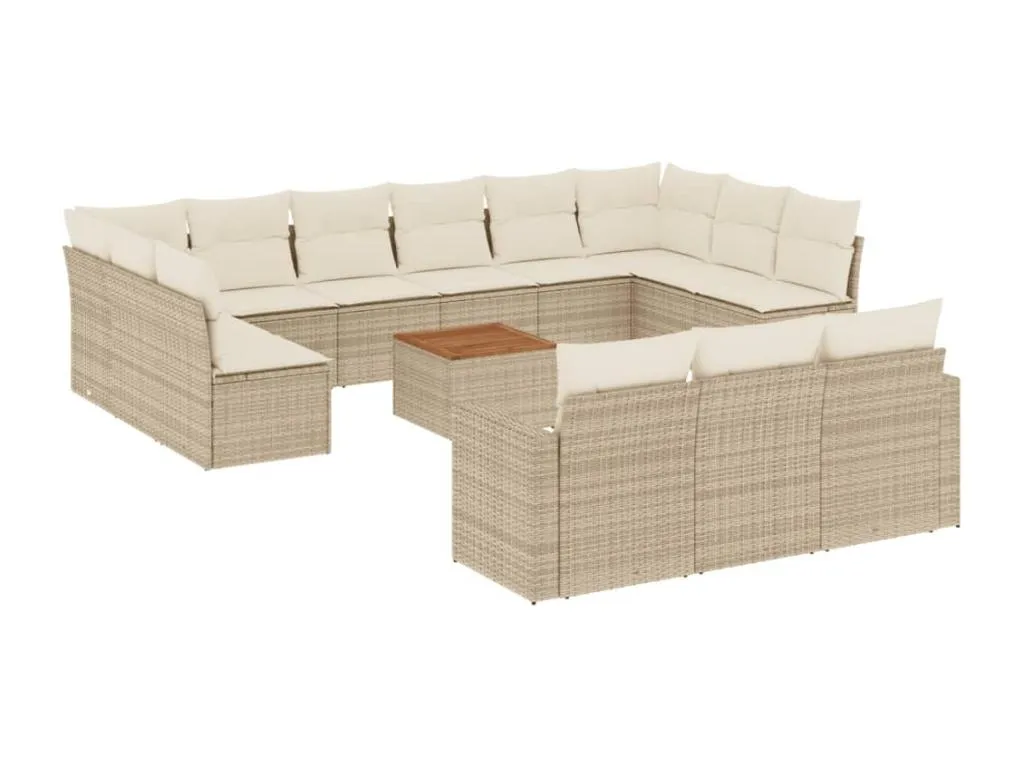 Exclusivo Set de Sofás de Jardín de 14 Piezas, ratán sintético beige con cojines.  EM0732927