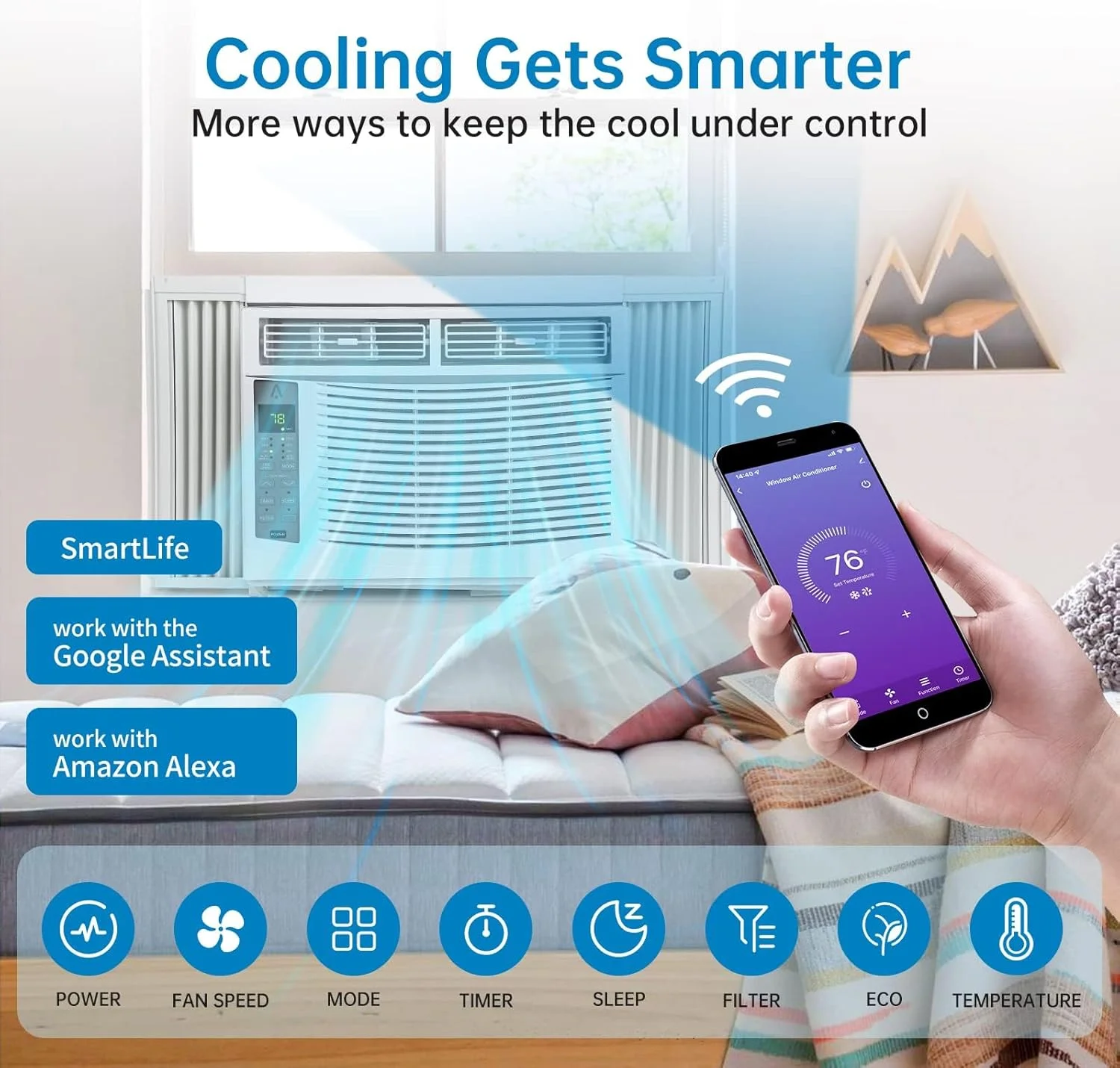 GAOMON Smart 6000 BTU Window Air Conditioner - WiFi - Enabled AC with Remote & App Control, Timer, Sleep Mode, Easy