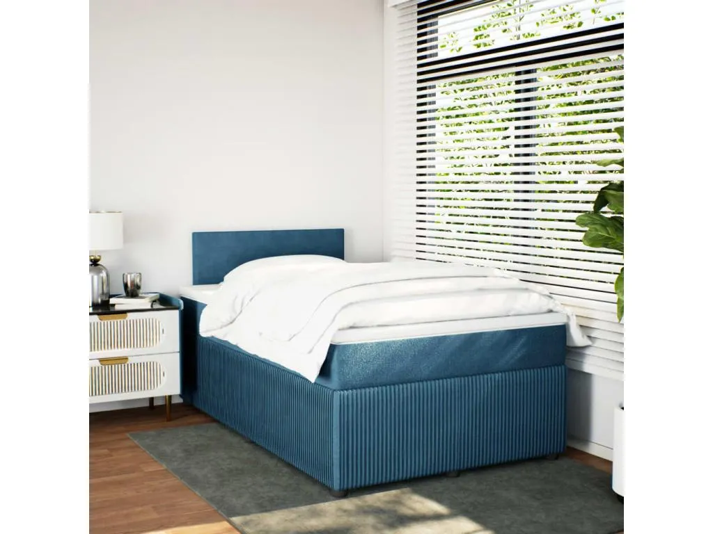 Cama box spring con colchón terciopelo azul 120x190 cm ebh3519169