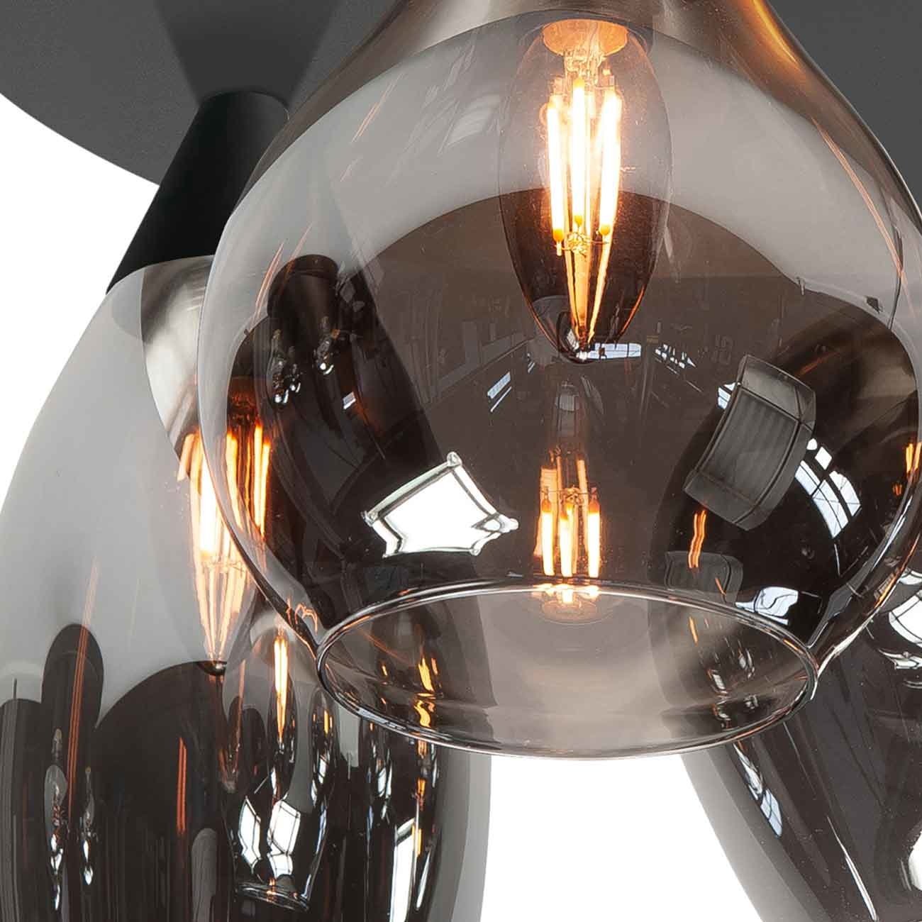 Highlight Plafondlamp Cambio Black & Smoke Glas 32cm Ø 3 Lichts