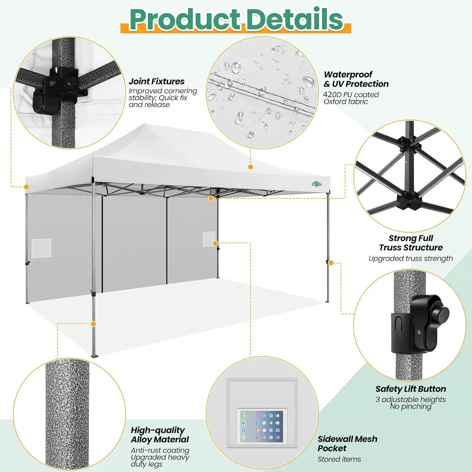 COBIZI 10x20 Heavy Duty Pop up Canopy Tent 6 sidewalls Commercial Canopy Wedding Party Tents