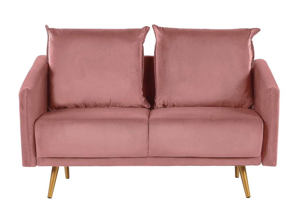 Sofá 2 plazas de terciopelo rosa/dorado MAURA