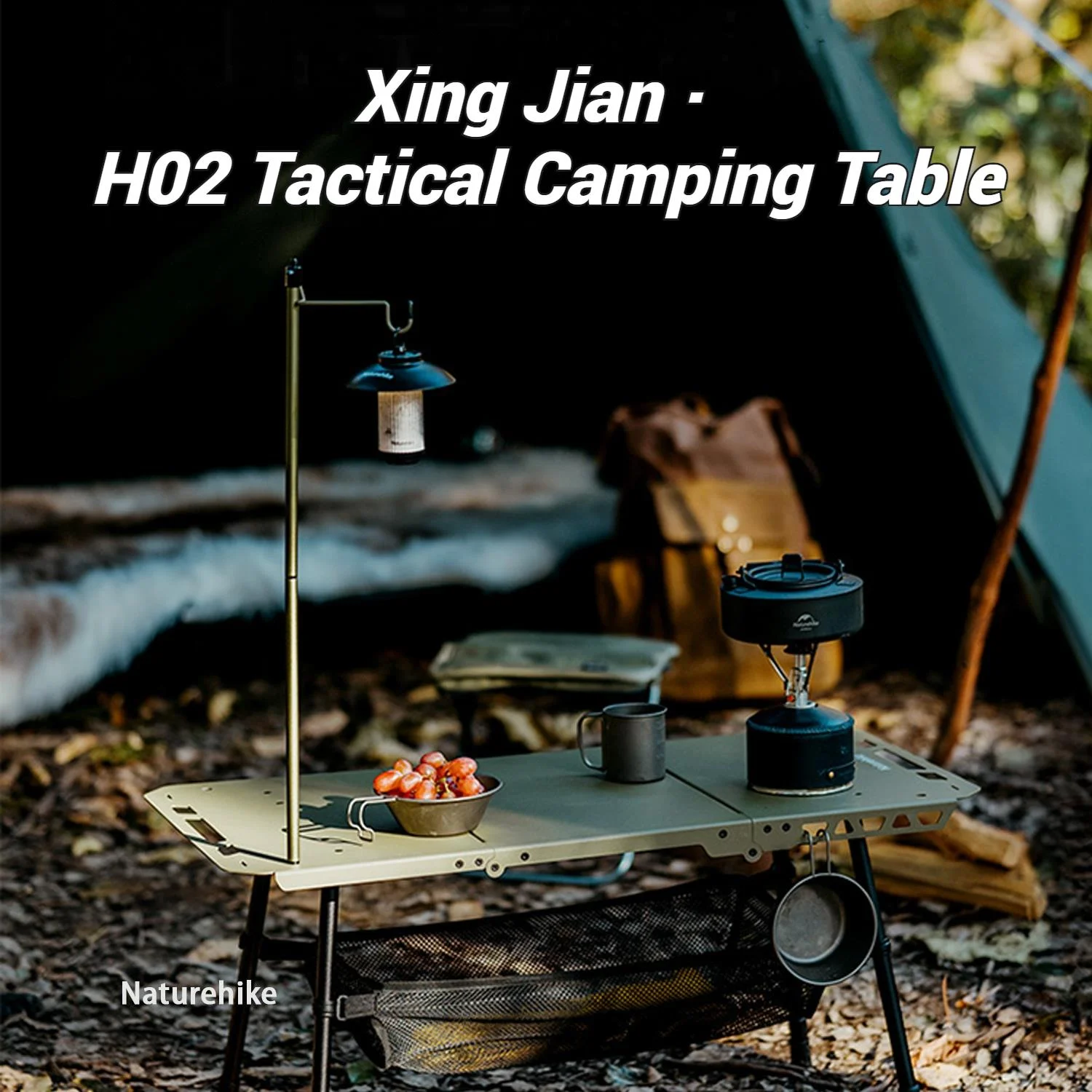 Naturehike, Portable Camping Table, Outdoor Detachable Tactical Camping Table, Lightweight Aluminium Camping Table with Light Pole, Adjustable Height - Image 6