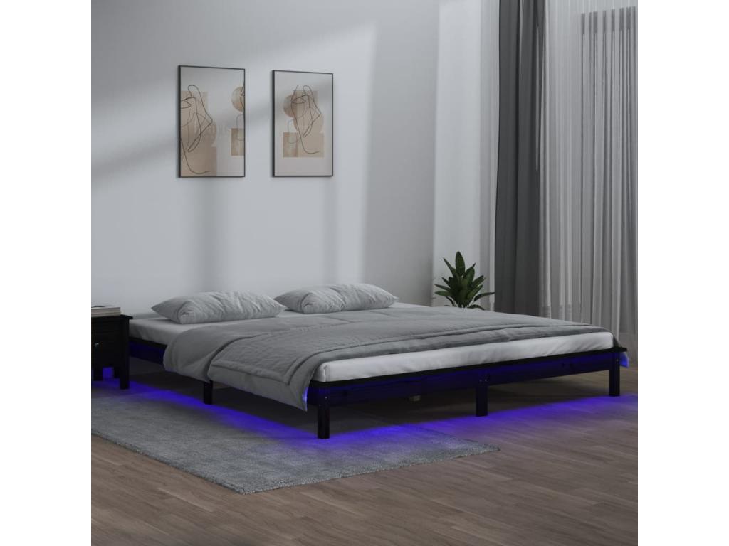 Día y Noche - Día y Noche Estructura de cama doble con LED madera maciza negra 120x190 cm