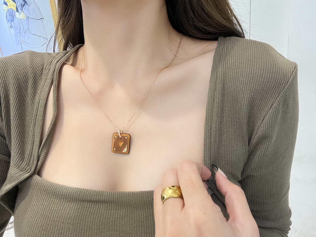 Hermes Cowhide Leather Square Tag Necklace - Original Replica Club