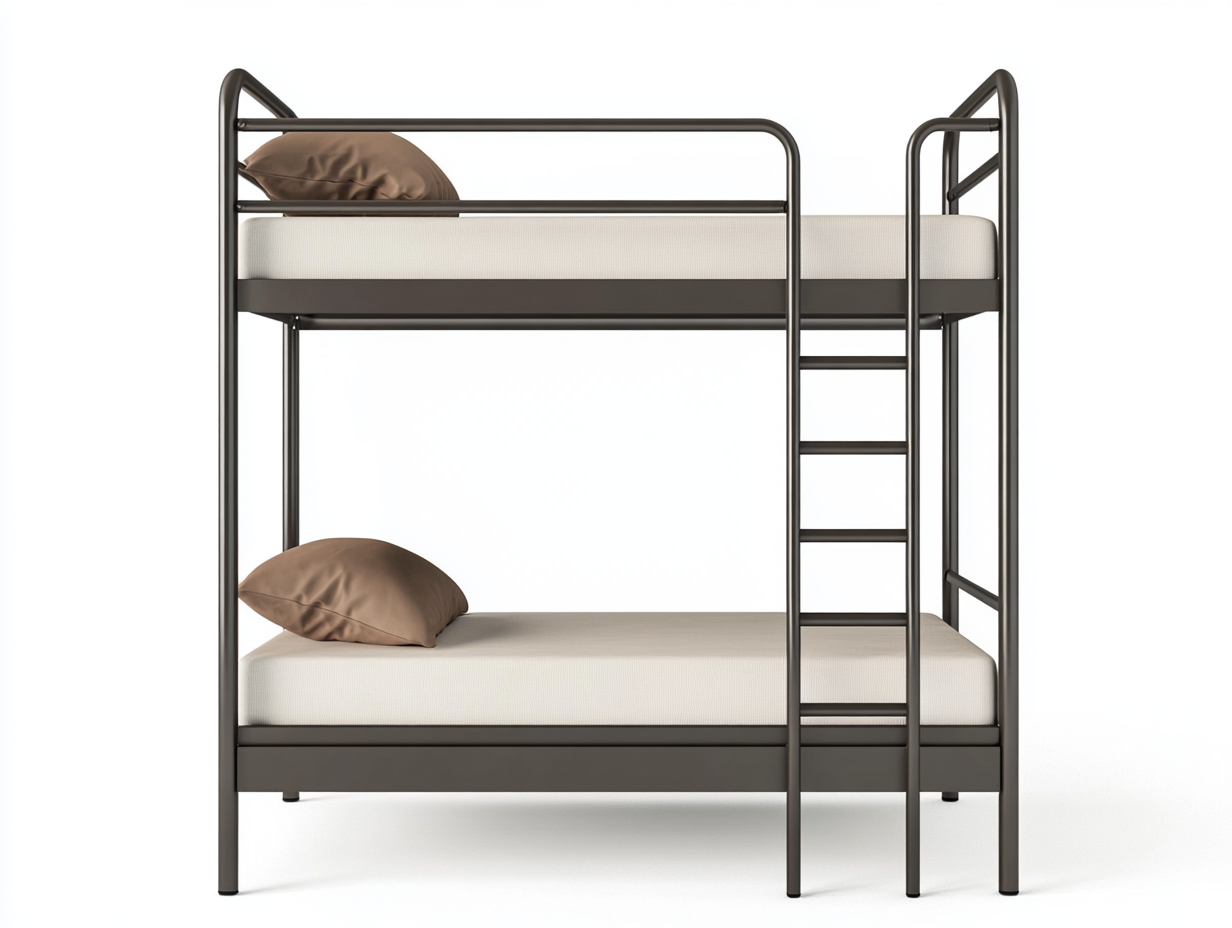 Litera de metal gris con diseño minimalista y escalera frontal integrada SL6264326