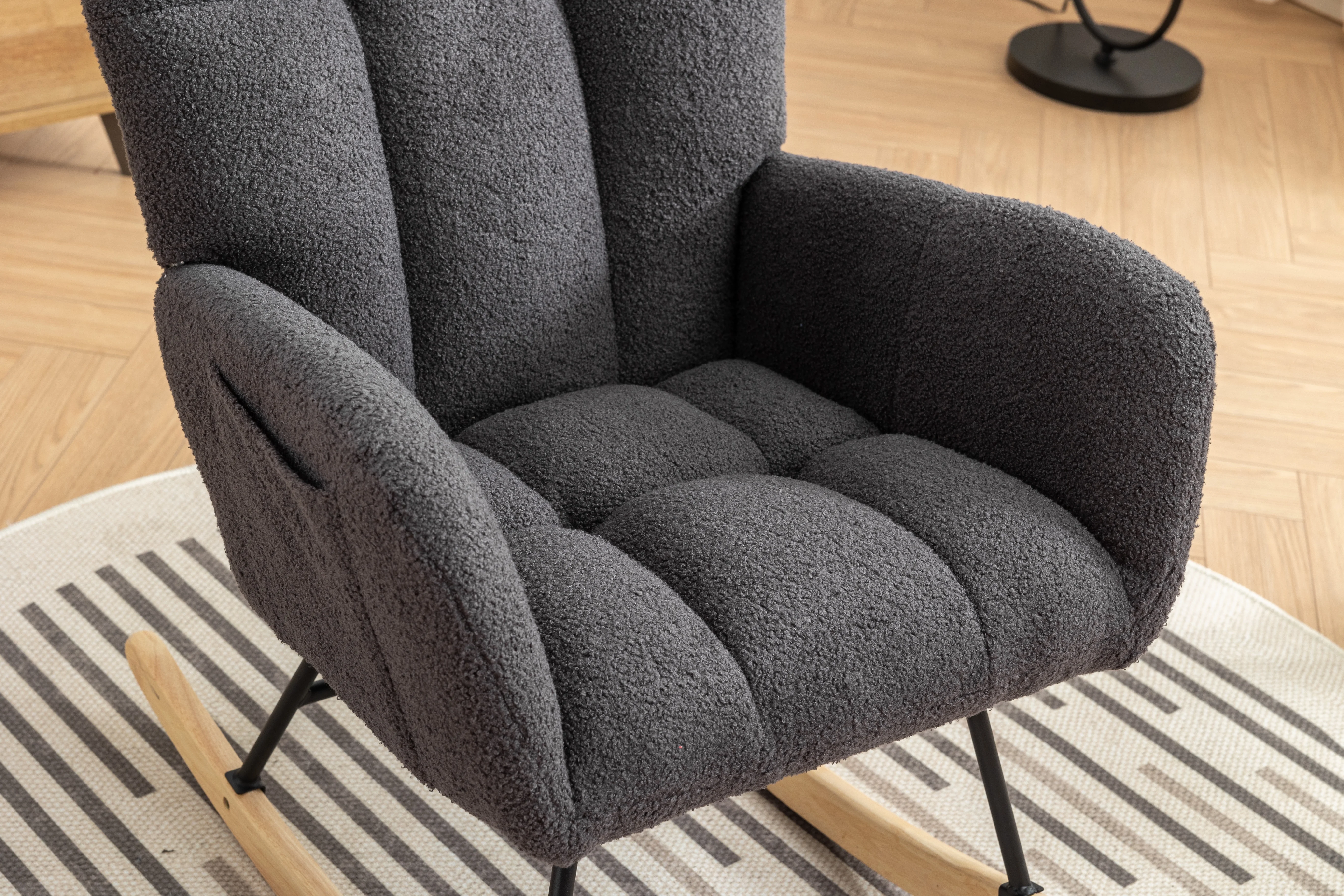Rocking Chair Nursery,Teddy Upholstered Glider Rocker with High Backrest,Modern Rocking Accent Chairs Glider Recliner for Living Room, Nursery, Bedroom,White - Image 29