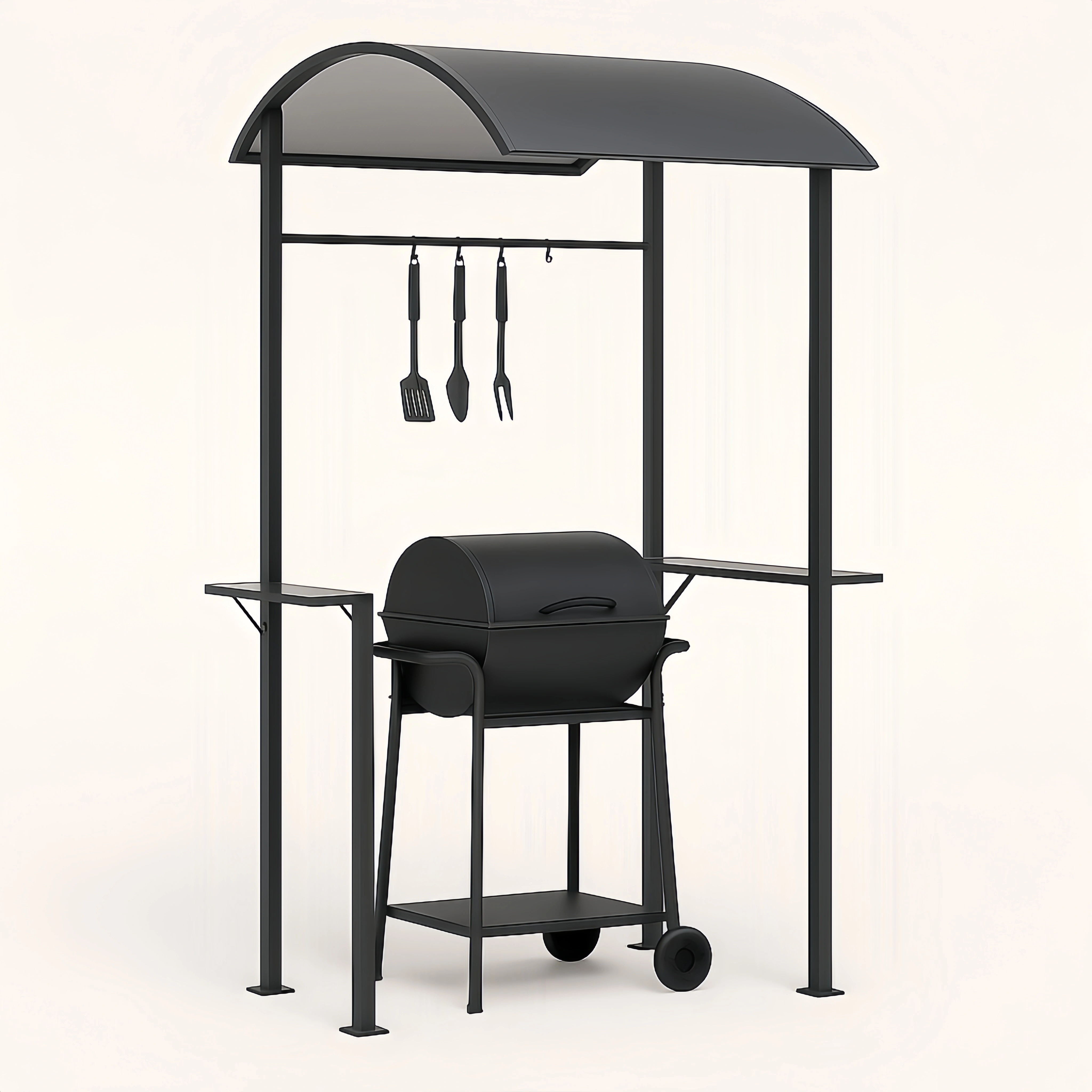 Cenador barbacoa exterior negro acero jardín terraza 240x150x230 cm