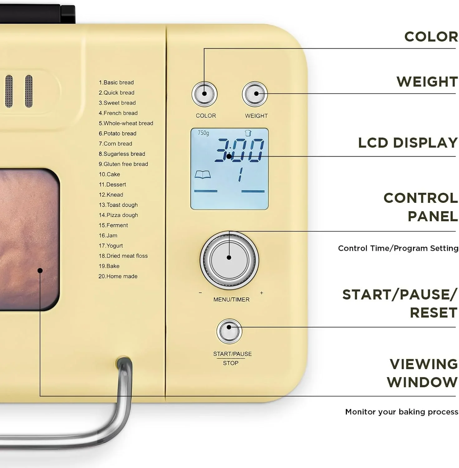 Neretva Bread Maker 20-in-1 2LB Bread Maker Dual Heater Bread Maker Automatic Ceramic Pan