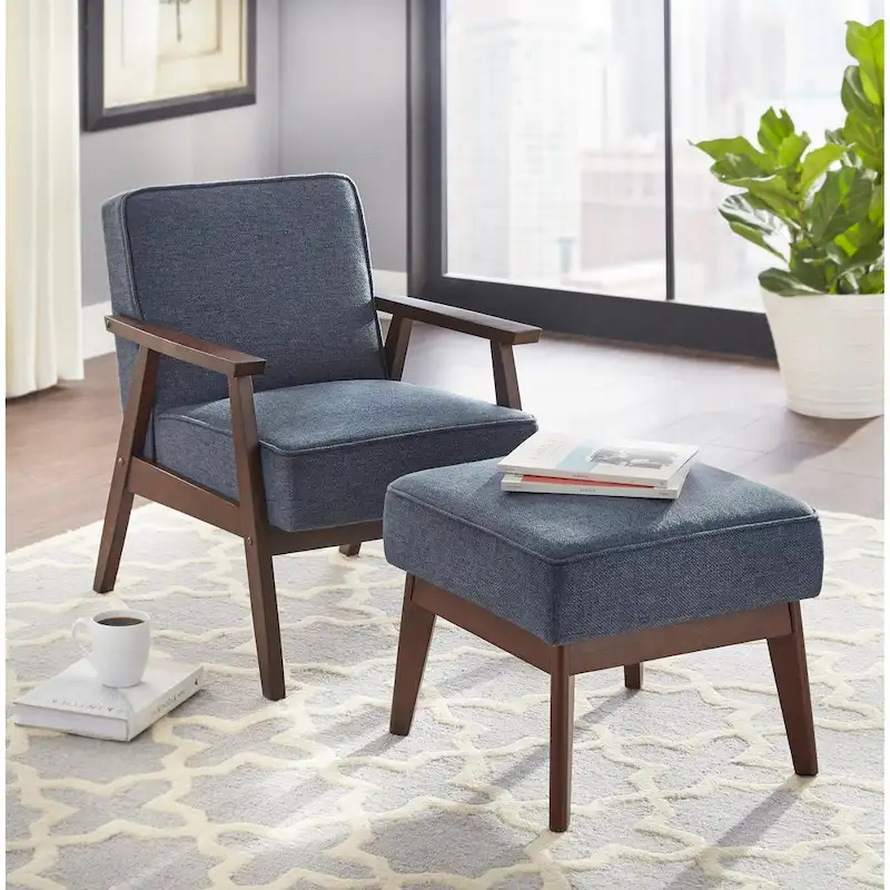 Mid Century Accent Lounge Chair with Cushioned Seat and Wooden Frame