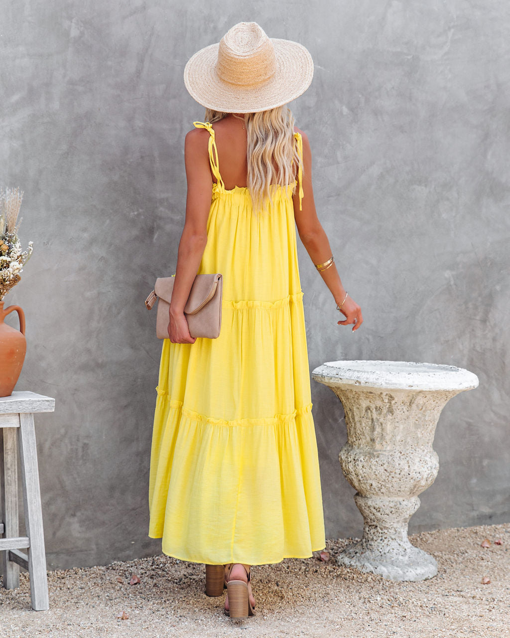Catch The Sun Tiered Midi Dress - Lemon - FINAL SALE - Se7enfashion