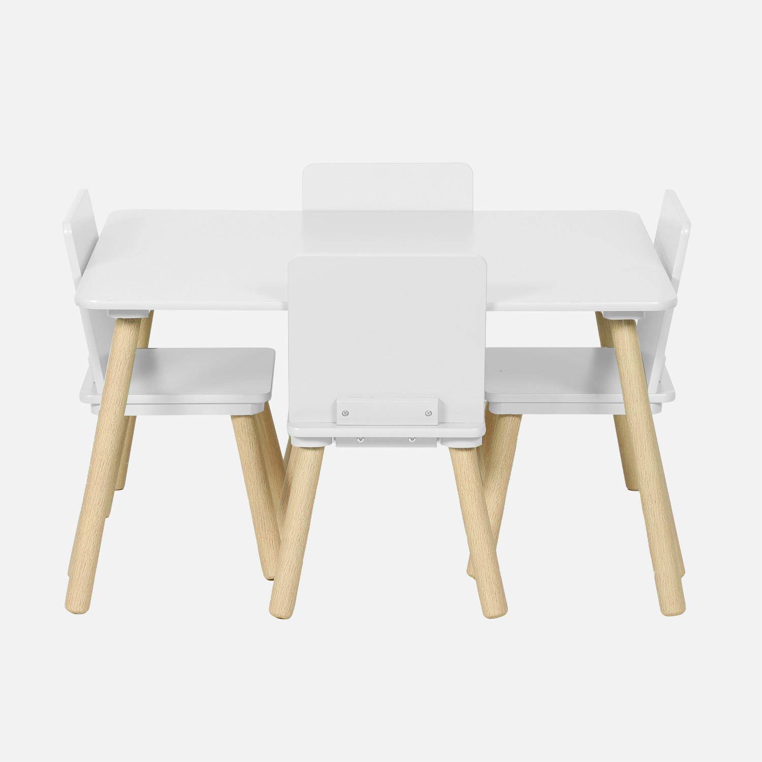 Judith - Mesa rectangular infantil de madera de pino, 4 sillas