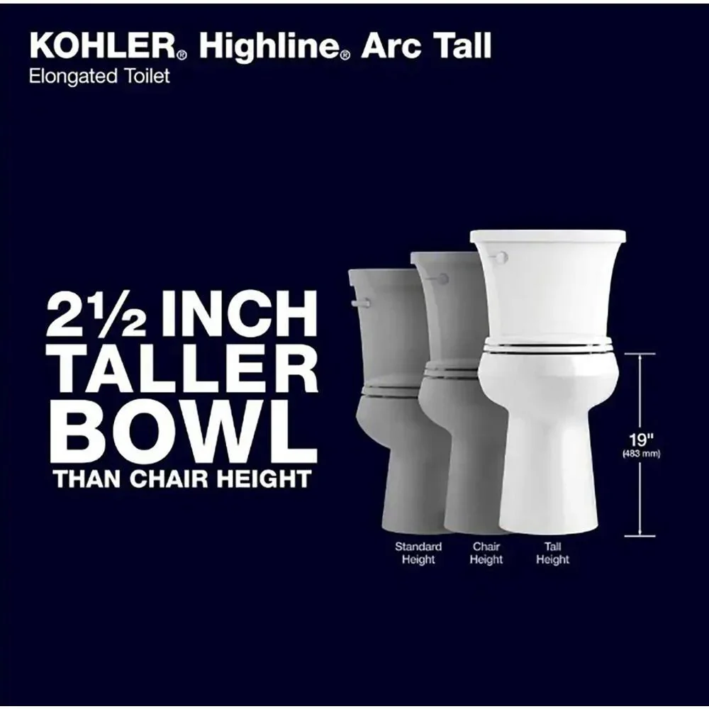 KOHLER Highline Arc Extra Tall Elongated Toilet, White, 1.28 GPF, 2-Piece - 78305-0 - Image 3 KOHLER Highline Arc Extra Tall Elongated Toilet, White, 1.28 GPF, 2-Piece - 78305-0 - Image 3