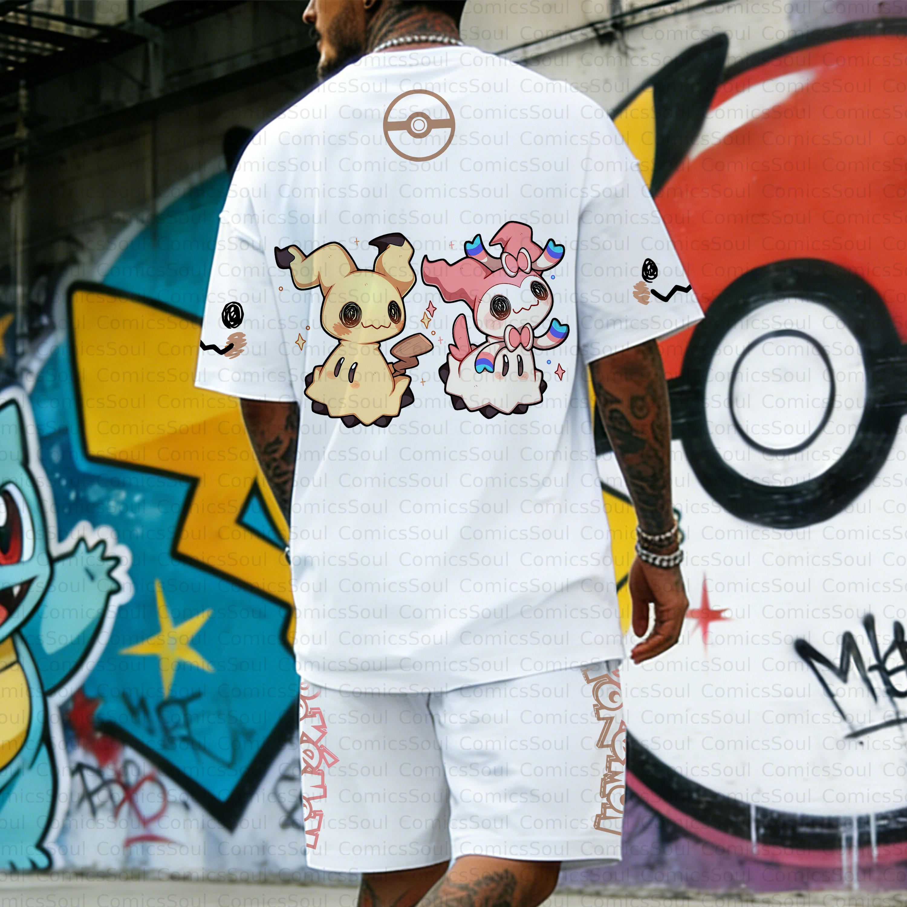 Unisex Anime Inspired Vintage T-shirt& Shorts 2 Pieces Set