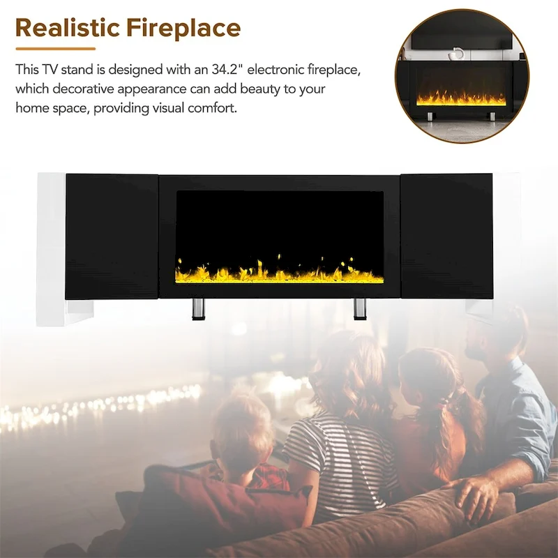 Contemporary TV Stand with Electric Fireplace - Fits TVs Up to 78 Inches