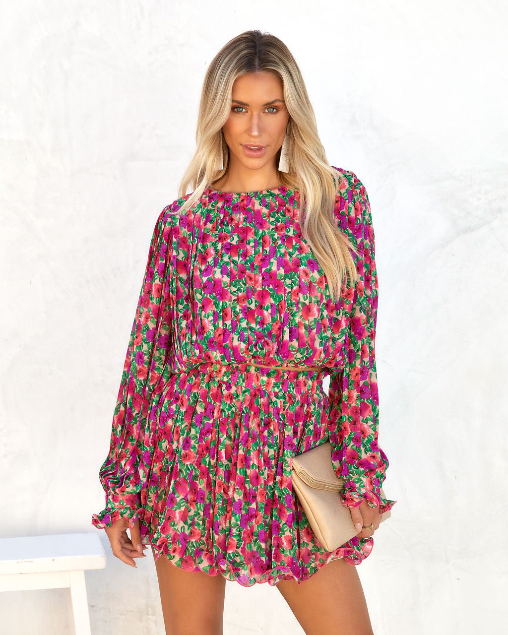 Bougainvillea Floral Pleated Crop Top - FINAL SALE - Se7enfashion