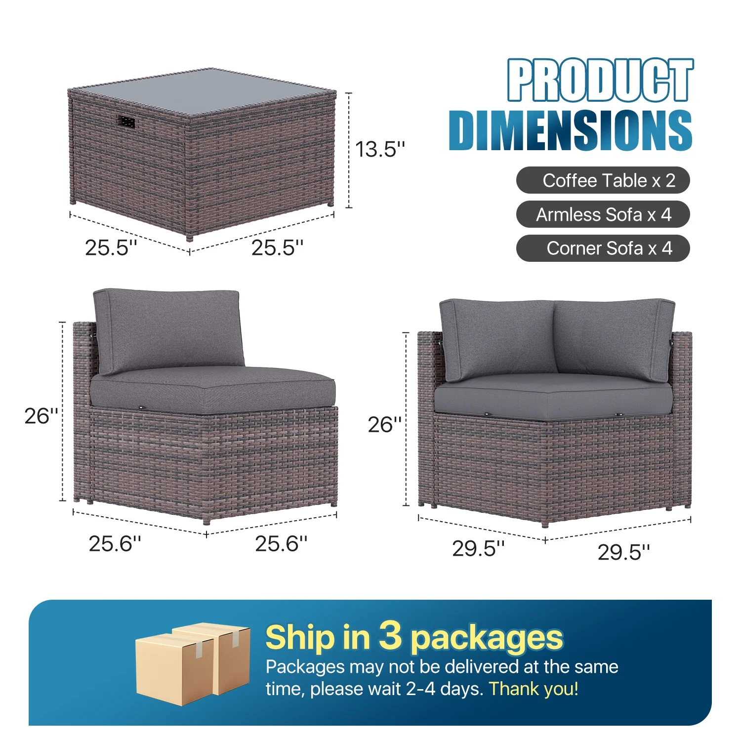 Sunmthink Patio Furniture Sets, 10-Piece Outdoor Patio Furniture with Thick Cushions, Wicker Outdoor Conversation Set and Waterproof Cover for Backyard, Poolside, Garden - Image 3