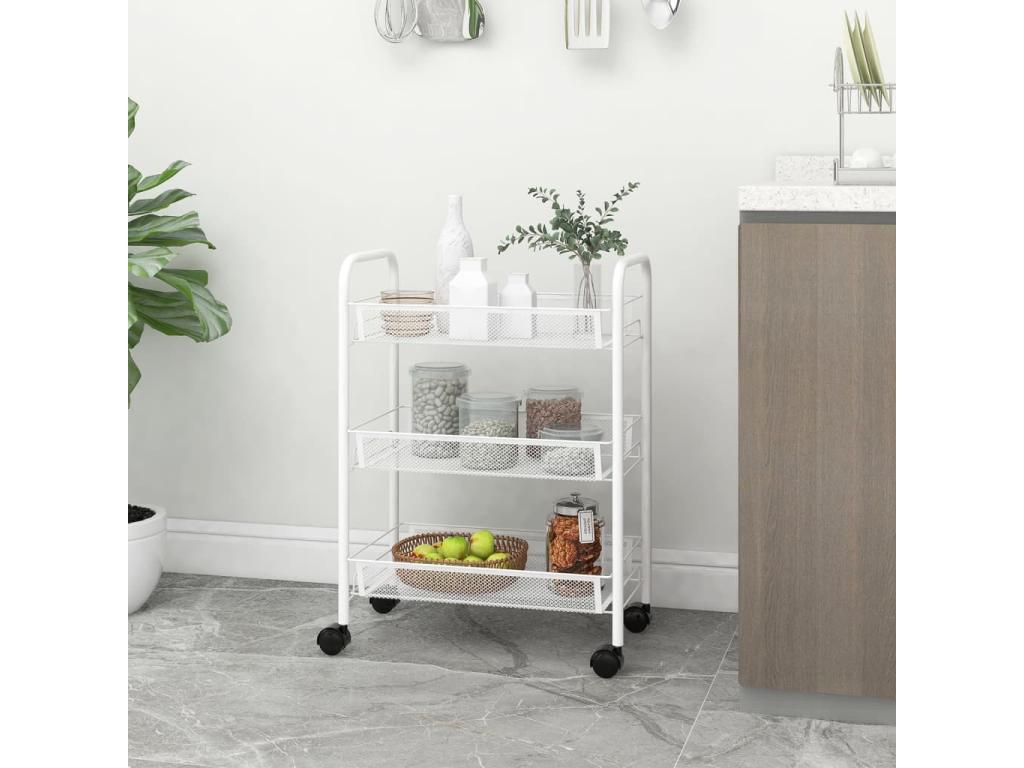 Carrito de cocina 3 niveles hierro blanco 46x26x64 cm