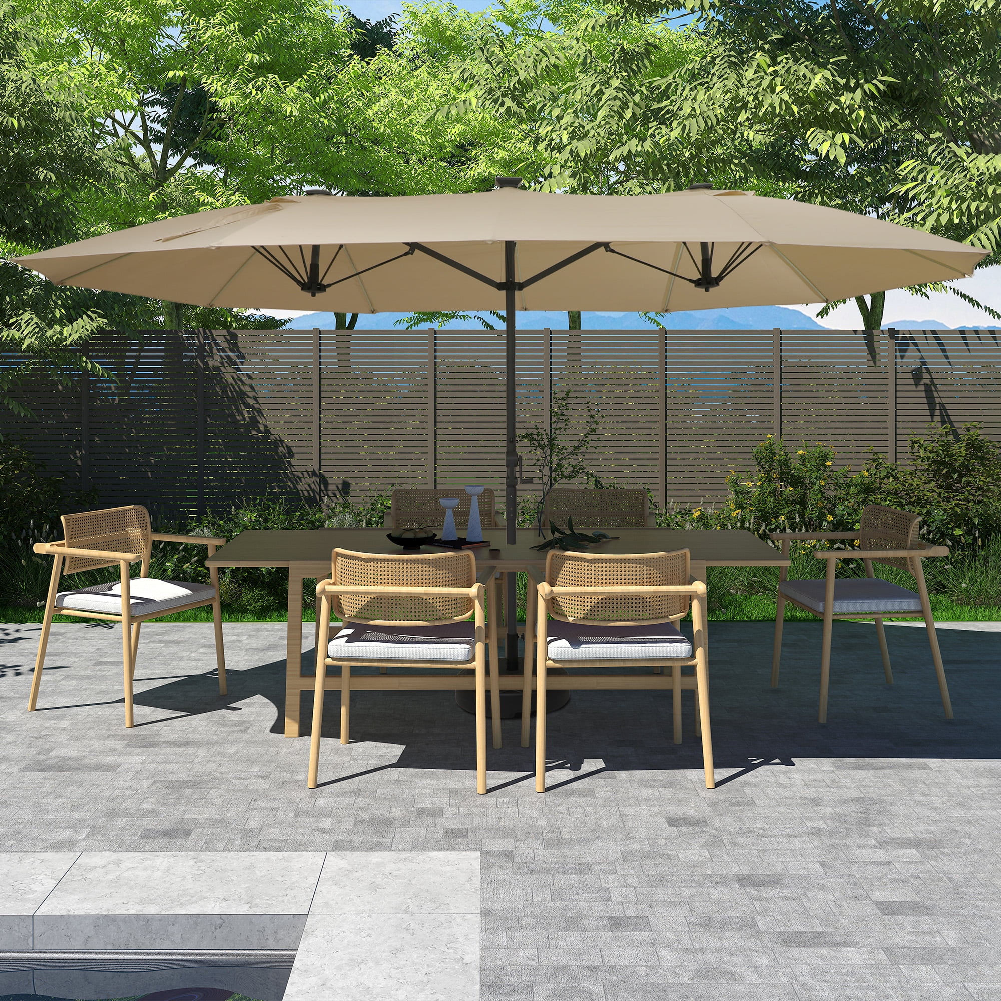 Mondawe 15ft Patio Umbrella, Large Double-Sided Solar LED Outdoor Umbrella with Fiberglass Ribs and Base for Deck Pool, Navy Blue - Image 38