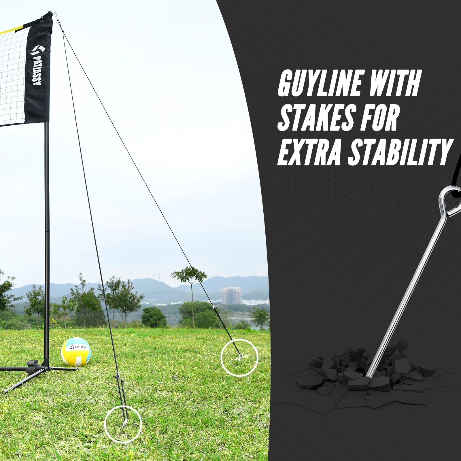 Patiassy 5.1ft-7.4ft Adjustable Height Volleyball Badminton Pickleball Net Set with Poles, 4 Rackets, 3 Shuttlecocks, 4 Pickleball Paddles , and Volleyball - Image 5