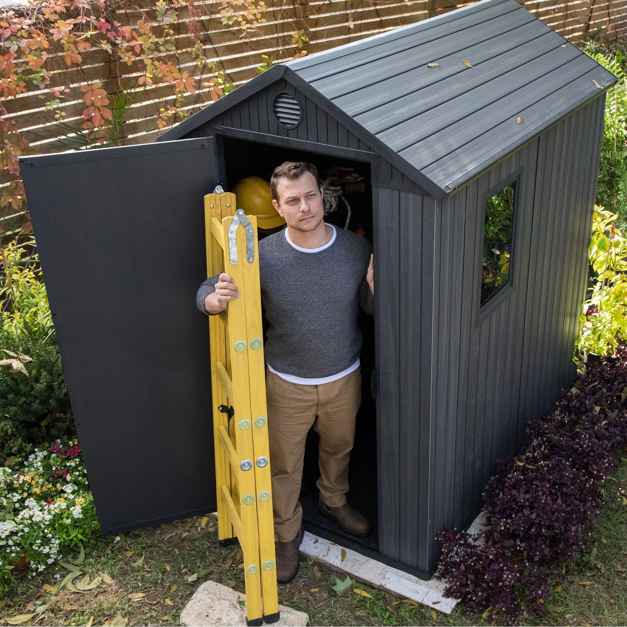 Keter Darwin 4' x 6' Outdoor Garden Tool Storage Shed w/ Window, Graphite - Image 11