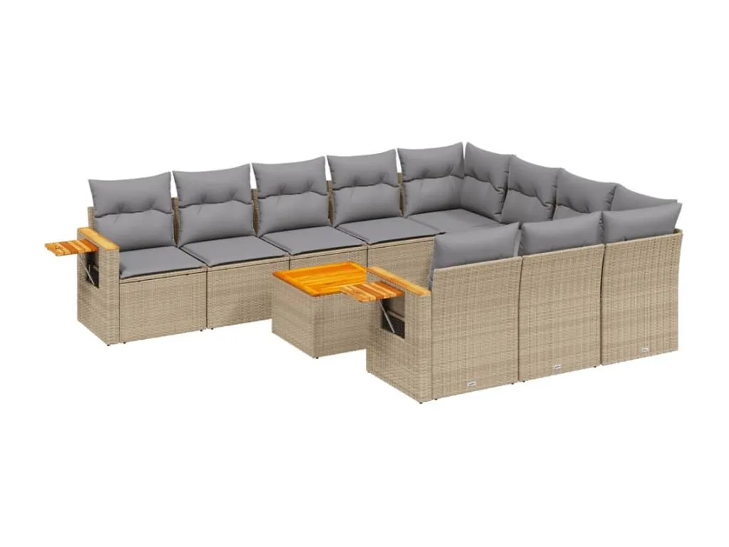 Set de sofás de jardín 11piezas con cojines ratán sintético beige LRAV18012