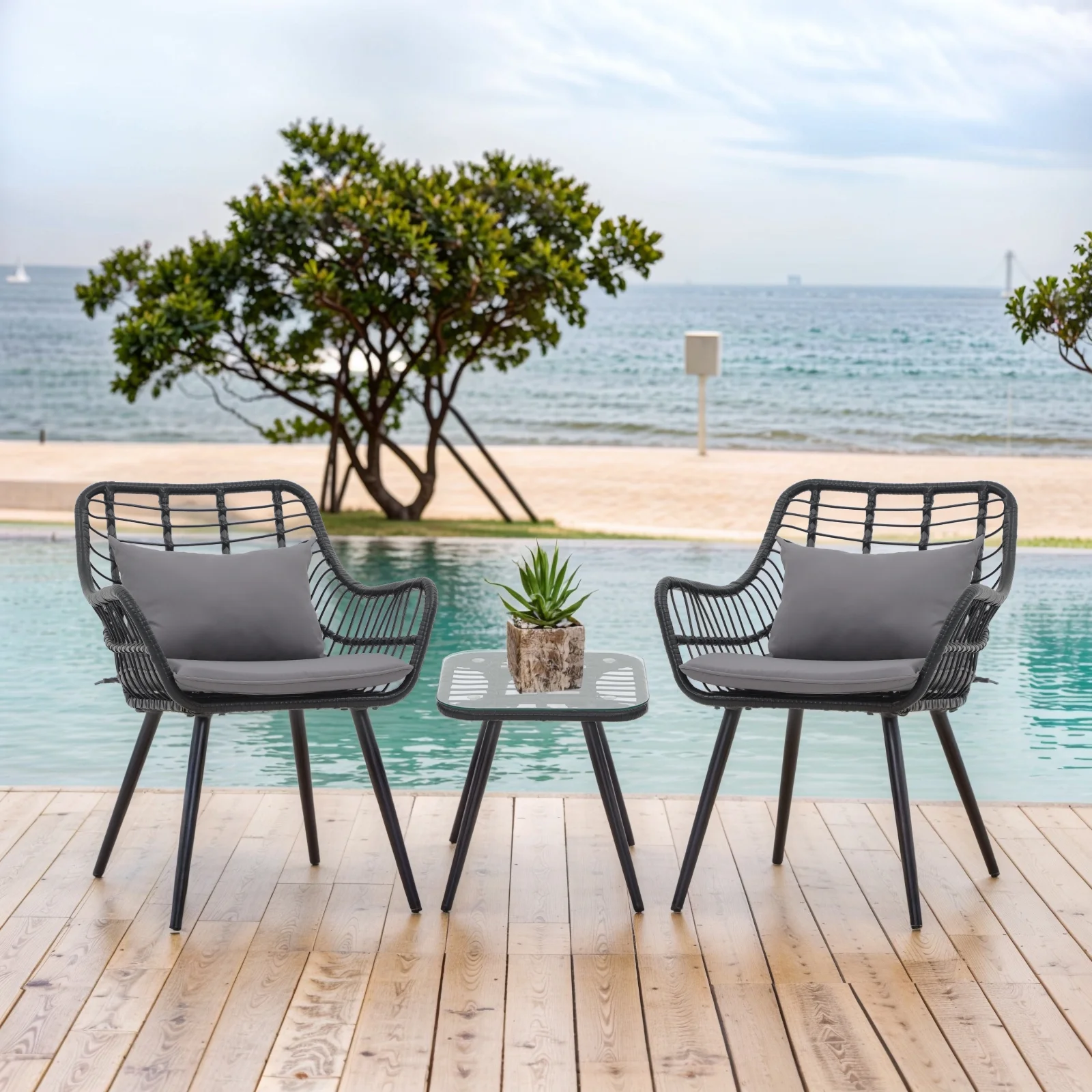 Patio Furniture Set, Betcozy3 Pieces Outdoor Chairs Set with Glass Coffee Table for Garden, Bistro, Porch, Balcony, Backyard - Image 23