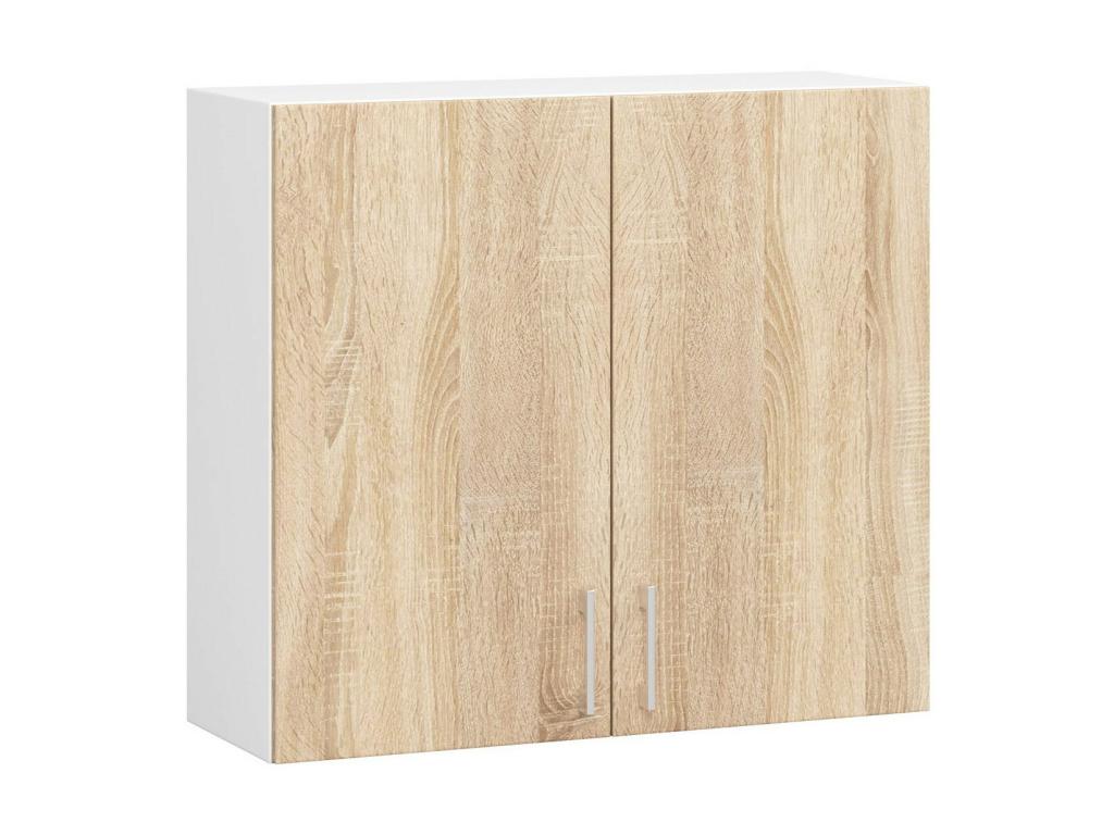 Armario de pared de cocina W80 sistema Blanco 80 cm 2 puertas Roble Homelyvo mate 2 estantes 80x30 - 5x72 cm