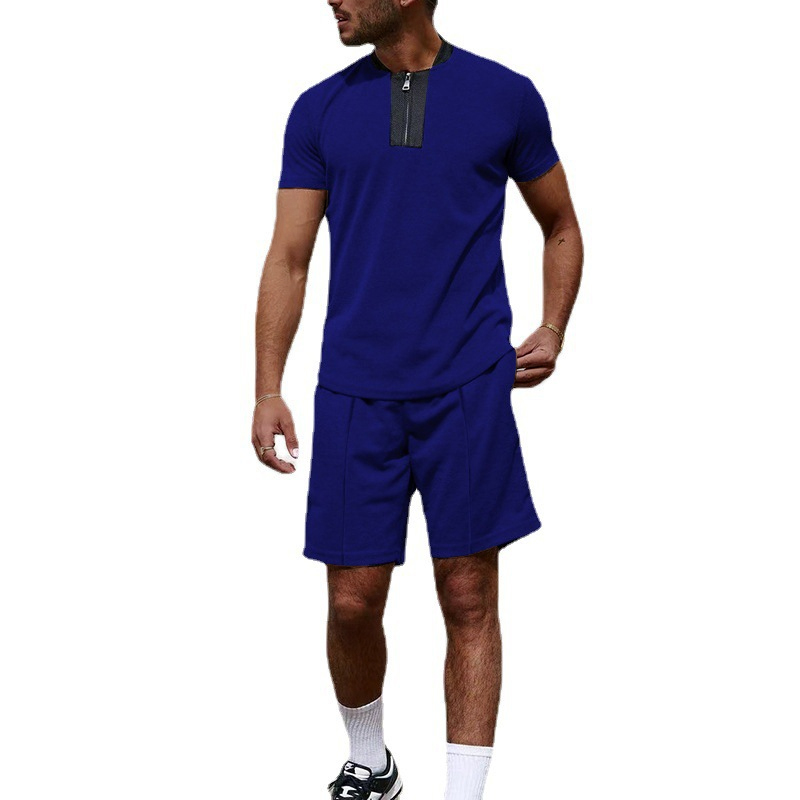 Suitmens Men's Navy Knit Short Sleeve Suit