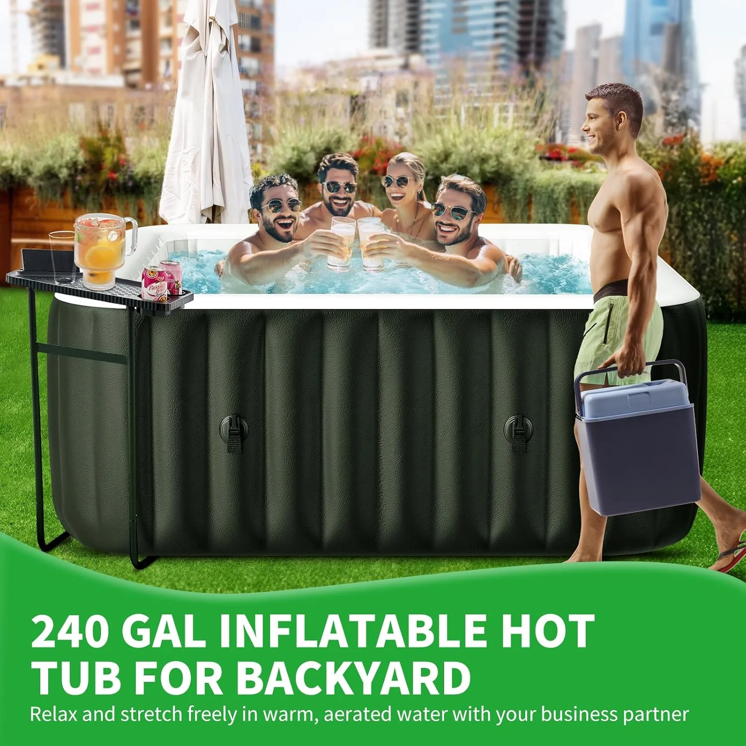 Sunyrisy 4-6 Person Inflatable Hot Tub, Square Blow Up Portable Hot Tub, Leak-Proof PVC Outdoor Spa with 130 Strong Air Jets, Heater Pump and Insulated Cover, 73- X 73-X 25- - Image 5