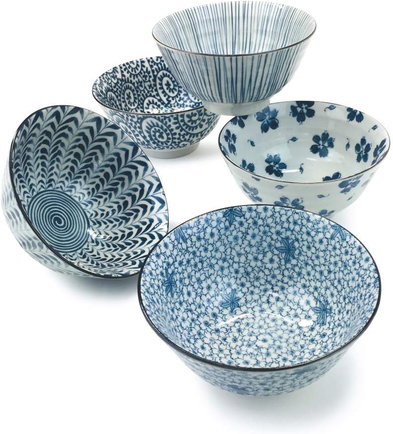 Japanese Mino Ware Chawan 5.0 inches Rice Bowls 5 patterns with Gift Box set, ceramic mino yaki