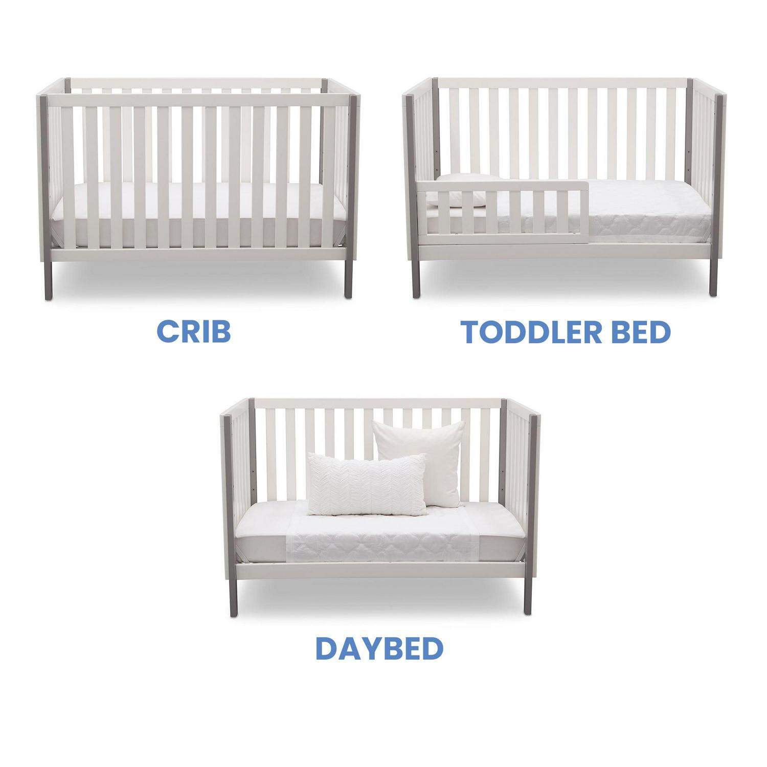 Delta Children Milo 3-in-1 Convertible Crib. Greenguard Gold Certified. Bianca White/Grey - Image 4