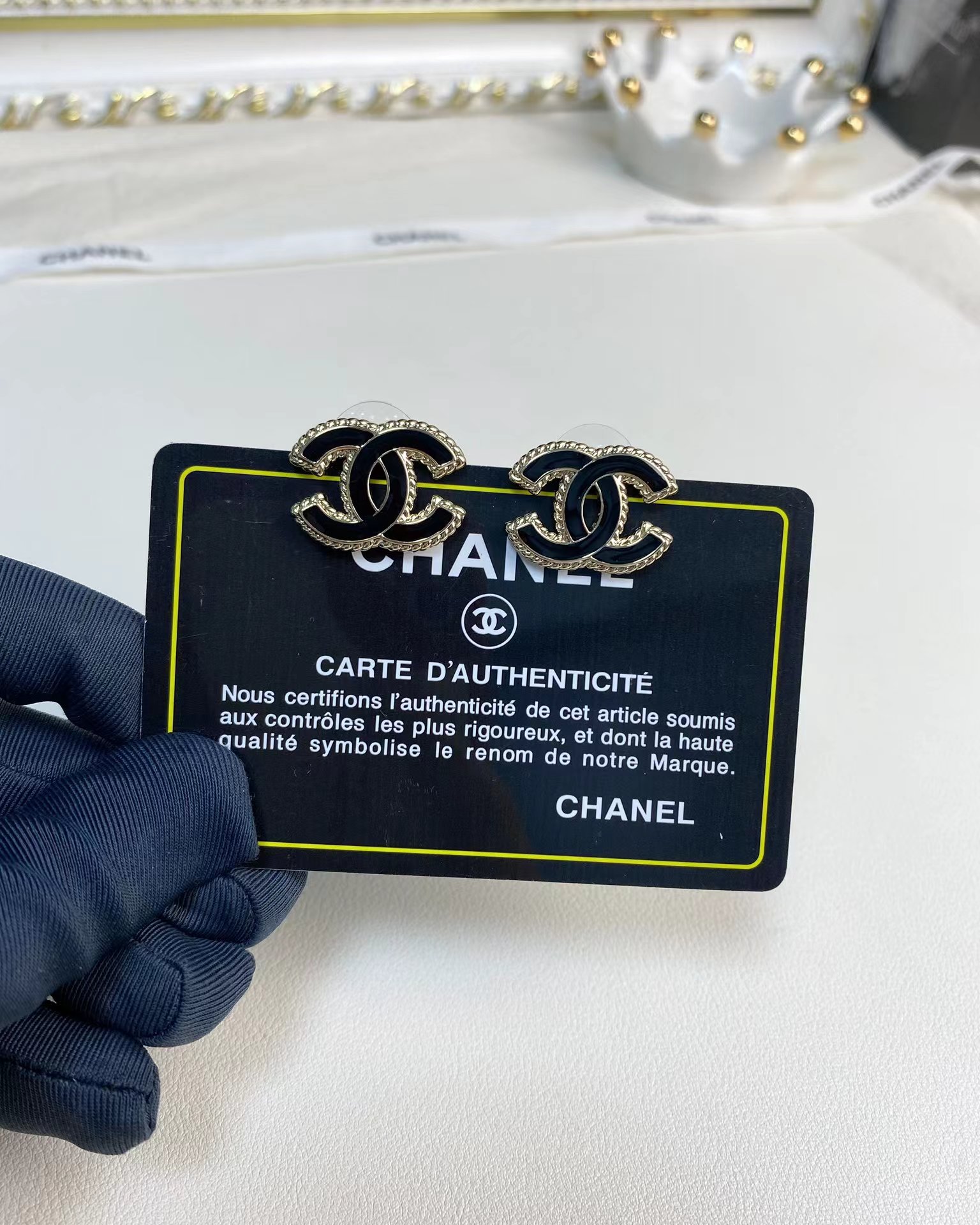 Chanel Gold Edge Black Double C Earring - Original Replica Club