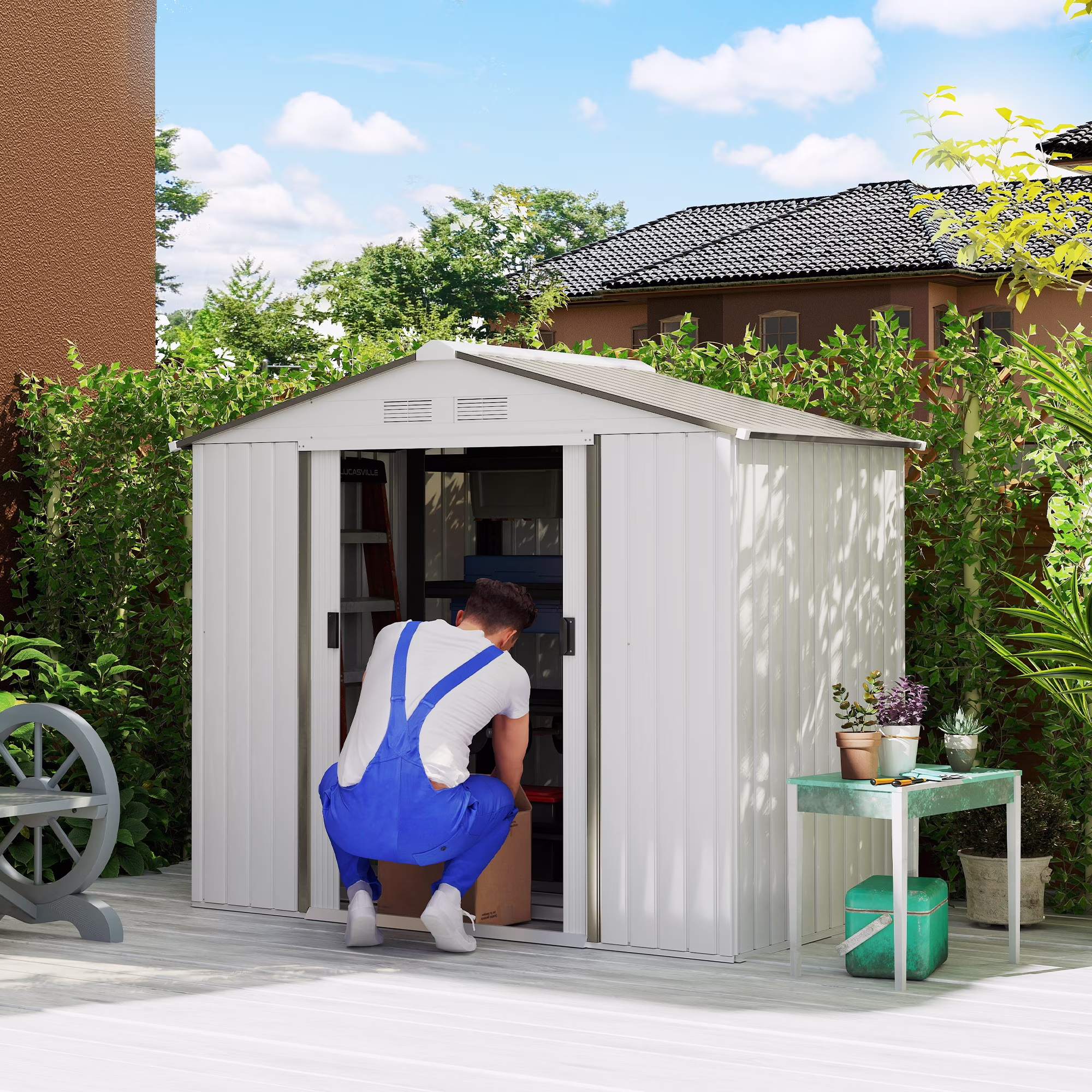 Outsunny 7' x 4' Metal Storage Shed Organizer, Garden Tool House with 4 Vents and 2 Sliding Doors for Backyard, Patio, Garage, Lawn, Dark Gray - Image 18