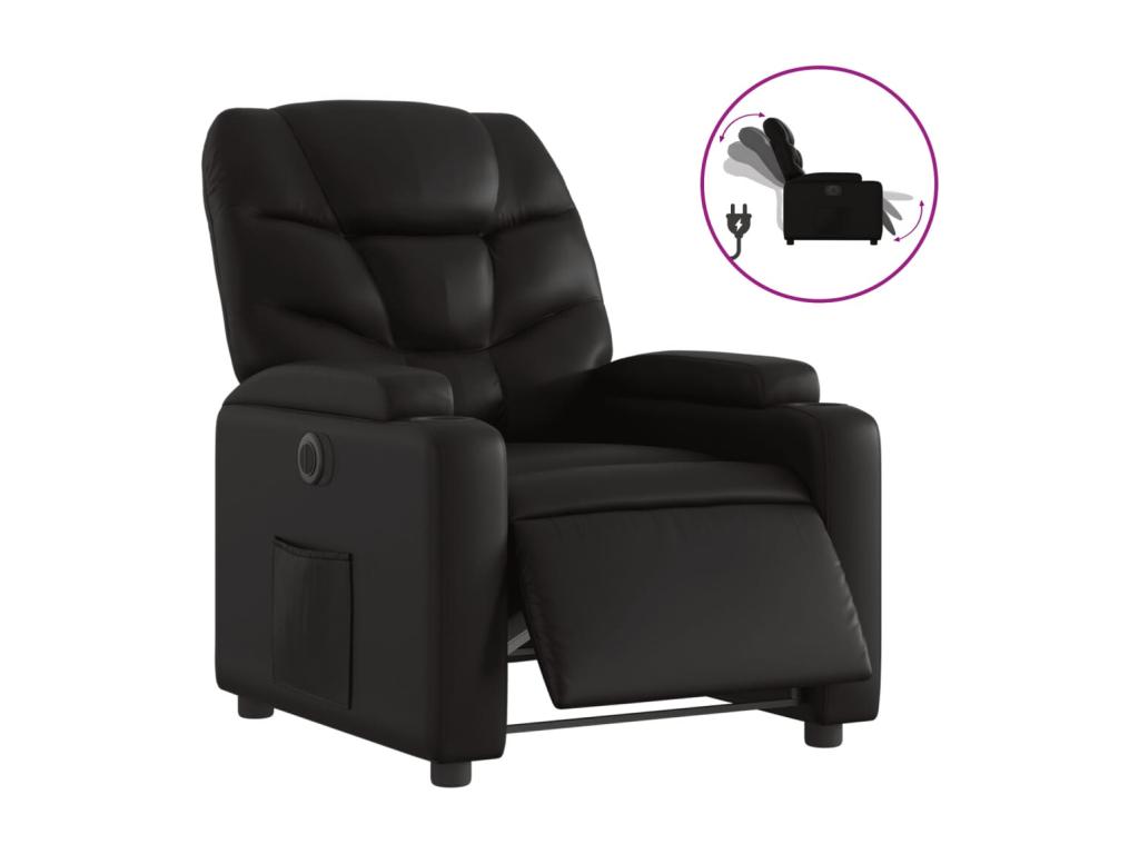 Sillón reclinable eléctrico de cuero sintético negro