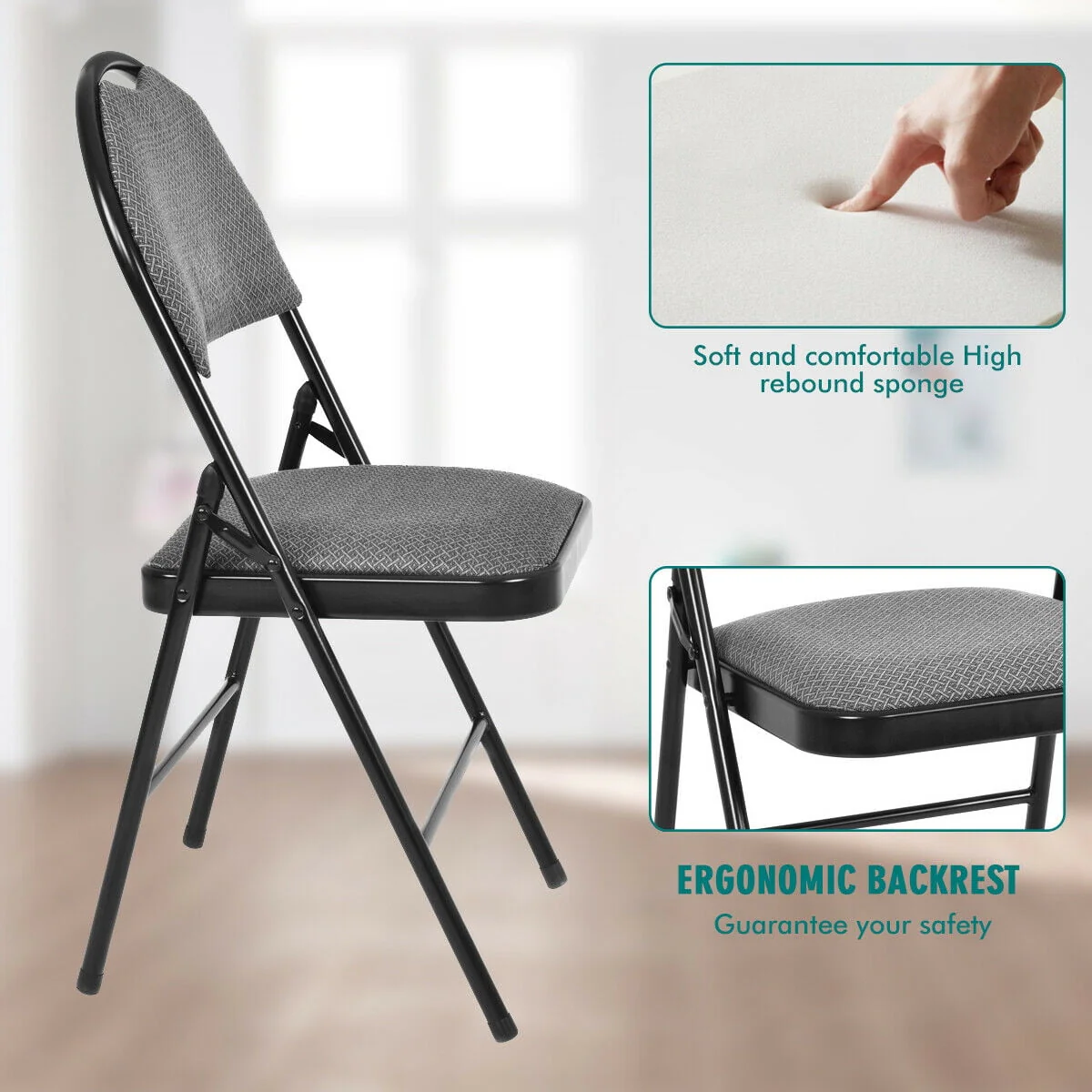 Costway Set of 6 Folding Chairs Fabric Upholstered Padded Seat Metal Frame Home Office - Image 7